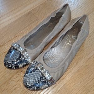 AGL Nude/Snakeskin Cap Toe Ballet Flat